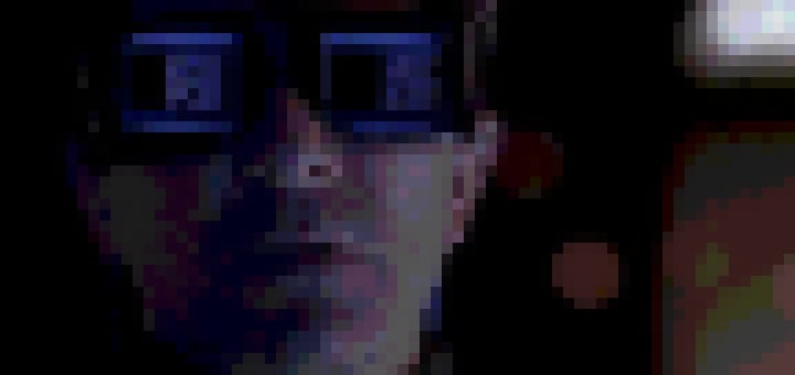 Pixelated scene from the movie Sneakers with Whistler hacking through his visor